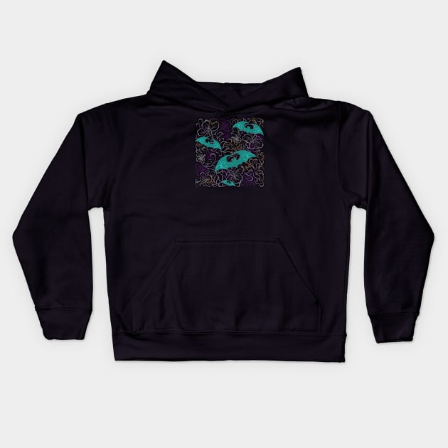 Bat Floral Pattern Kids Hoodie by shaireproductions